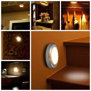 Gece Işıkları Hareket Sensörü LED Işık Yatak Odası Yuvarlak Lamba Enerji Tasarlayan Duvara Monte Vücut İndüksiyon Dolabı
