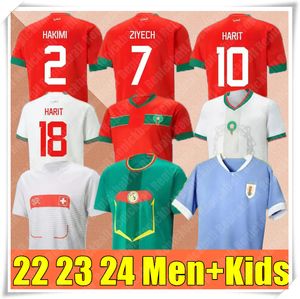 2023 homens crianças marrocos camisas de futebol senegal mane hakimi gana 22 23 suíça maillot sérvia uniformes de futebol camisas vlahovic tadic uruguai costa do marfim suarez