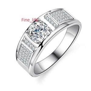 Оптовая продажа, бесплатный сертификат, классическое кольцо с муассанитом круглой бриллиантовой огранки из серебра S925 с родиевым покрытием для мужчин