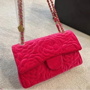 Sonbahar Kış 2023 Kadın Camellia Çift Flep Tasarımcı Çanta Velvet Çiçek Kapiteli Cüzdan Donanım Zinciri Omuz Crossbody Sac Multi262E