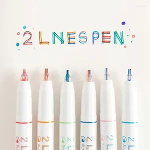6pcs/set 2 satır jel kalemler 0.5mm renkli mürekkep vurgulayıcı sanat markeri diy çizim boyama grafiti kawaii kırtasiye