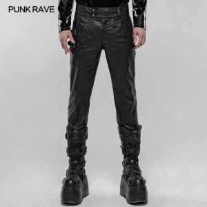 Pantolon Punk Rave Erkekler Punk İmitasyon Deri Yakışıklı Pantolon Günlük Sıradan Fermuar Çanta Dekorasyon Erkek Moda Kalem Pantolon Sokak Giyim