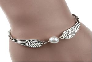 Angel Wings Charms Anglet Kadınlar Ayak Bilezik Marka Plajı Fashon Bacak Bilezik Zinciri İmitasyon İncileri Kolye Kolye Hint Homenflet Partisi J1366969