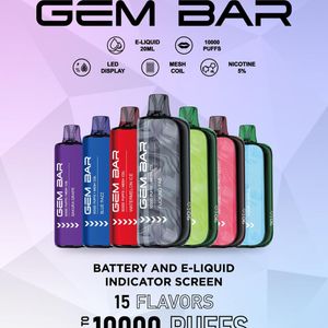 Orijinal Vaapod Gem Bar 10000 Puflar Tek Kullanımlık Vape Kalem LED Tam Ekran Ekran Eşyalı Bobin E-Sigara Buhar Pod Cihaz 20ml E-Liquid 15 Flaovrs Puff 10K 20K