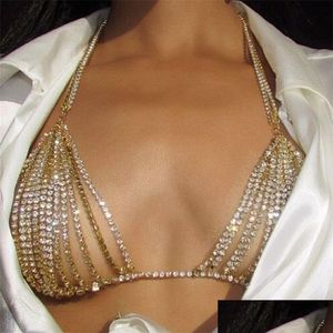Diğer Stonefans Crystal Sutyen Takı Kadınları Parti Plaj Yüzme Festivali Mücevherleri için Büyüleyici Toptan Çamaşırı Vücut Zinciri 221008 Drop Dhujm