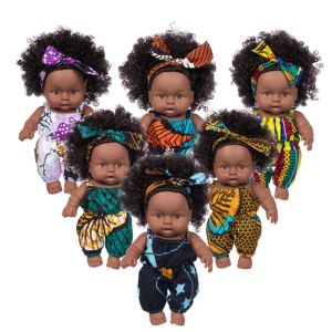 Bebekler Afrika siyah bebek oyuncak, gerçekçi kahverengi gözler ve yumuşak siyah cilt simülasyonu çizgi film bebek sevimli mini erkek kız çocuk hediyesi
