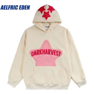 Aelfric Eden Vintage Nakış Yıldızı Hoodie Erkekler Y2K Hip Hop Gündelik kazak Japon Harajuku Street Giyim Sweatshirt Kapşonlu 240219