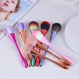 Pincéis de maquiagem 1 peça, 7 cores, macio, macio, limpeza de poeira, acrílico, arte de unha, caneta, removedor de glitter, gel uv, remoção de pó, ferramentas de manicure