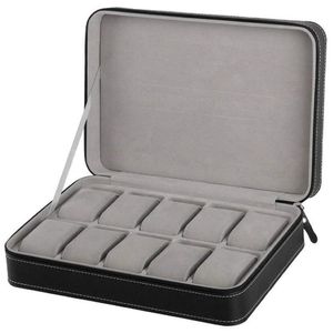 Portable Watch Box Organizer PU deri tabut, fermuarlı klasik stil 10 ızgaralar çok fonksiyonlu bilezik ekran case246i