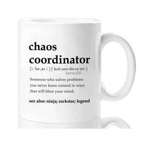 Tazze Chaos Coordinator Tazze per donne Uomini Boss Collega Compleanno Regali di Natale Novità Tazze di caffè in ceramica Bianco 11 ozL2402