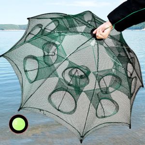 Aksesuarlar Şemsiye Net Katlanır Fishnet ıstakoz Sepet Balıkçılık Kafesi Balık besleyici yakalayıcı ıstakoz karides tuzağı yengeç kafes aracı 420 delik