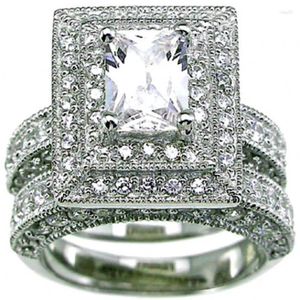 Küme halkaları 14K Beyaz Altın Vintage Promise Lab Diamond Ring Set Parti Aly Band Kadınlar Erkek Yıldönümü Nişan Takı Hediyesi