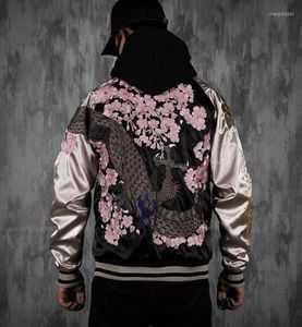MEN039S Ceketler Yokosuka Tersinir Çift Bağlı Katlar Ağır İş Ejderha Sakura Kiraz Çiçekleri Krizantemim İşlemeli STREE1477744