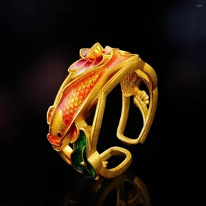 Küme halkaları Çin geleneksel emaye açık yüzüğü retro altın kaplama kadınlar için klasik gelin çift alyans takı