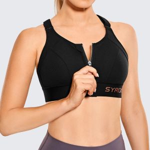 Kıyafetler Kadınların Yüksek Etkisi Zip Ön Ayarlanabilir Kayışlar Strappy Sırt Teli Taşıma Yastıklı Egzersiz Spor Sütyen