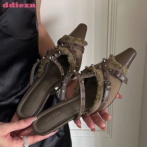 735 ayakkabı için ince dişi yüksek topuklu ayak ayak parmağı zarif bayan sandaletler slingbacks slaytlar moda ayakkabı siyah kadın pompaları 240223 c