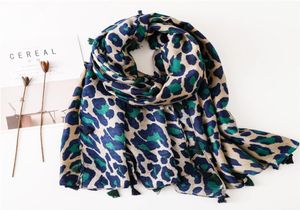 Сезонный шарф Шарф из суперхлопка, шаль двойного назначения, классический синий длинный шарф с леопардовым принтом Ma039am6746930
