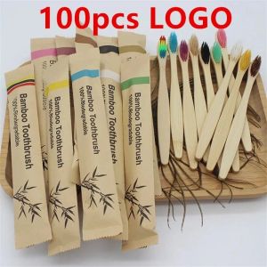 Diş fırçası 50/100pcs Özelleştirilebilir kıl bambu diş fırçası çevre dostu ahşap diş fırçaları Yetişkinler için diş bakım araçlarını seyahat eden 230629 ll