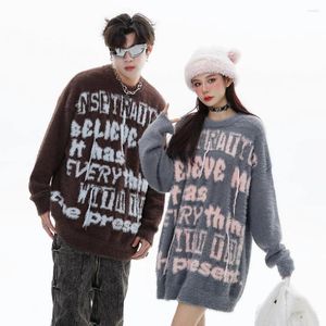 Erkek Sweaters Çiftler Kadınlar İçin Süveter Vintage Erkekler Örme Y2K Büyük Boy Sokak Giyim Üstleri Taklit Mink Kürk Püskül Tasül Külotu