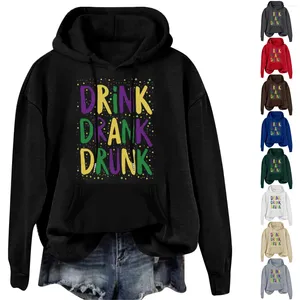 Kadın Hoodies içecek içti sarhoş mektup baskı uzun kollu kapüşonlu sweatshirt