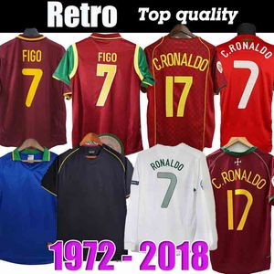 Retro Classic 1998 1999 Ronaldo Futbol Formaları 2000 2002 2004 2006 2012 16 18 Portekiz Pauleta Rui Costa Figo J.Moutinho Nani Pepe Quaresma Portugueser Futbol Gömlek