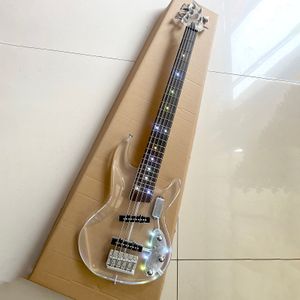 5-струнная электрическая бас-гитара с хрустальным акриловым корпусом, активные звукосниматели с мигающими светодиодами, профессиональная бас-гитара
