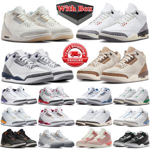 With box 3s jumpman 3 basketball shoes men women White Cement Reimagined Ivory Midnight Navy Palomino Wizards Fire Red Fear mens trainer sports sneakers