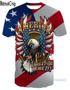 Yeni moda tişört uçan kartal baskılı ABD bayrağı nötr kısa kollu erkekler tişör