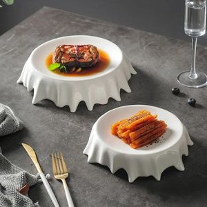 Pratos moderno branco irregular mesa redonda em forma de placa el dim sum sobremesa jantar pratos utensílios de cozinha porcelana