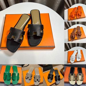 Orange Designer Slippers for Womens Ladies Oranne Leather Flats Slides Claquettes Sandles Luxe Fashion Woman Sandal Inermes Sliders Hermys Hemers Size 35-42