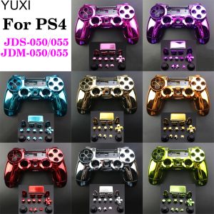 PS4 Pro JDS için Gamepads 055 050 JDM055 MOD KIT DIY Onarım Krom Kapak Oyunu Denetleyicisi Tam Konut Kılıfı Kabuk Düğmeleri Değiştirme Seti