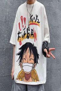 HOUZHOU Летние футболки с короткими рукавами Белая футболка с рисунком Harajuku Anime One Peace Luffy Men039s Одежда Японская уличная одежда Хип H7612591