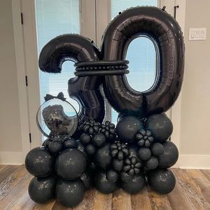 Siyah Balon Buket 30th 18th 21. Mutlu Yıllar Balonları Ad Sticker Black Lateks Balon Seti Yıldönümü Doğum Günü Dekor 240220