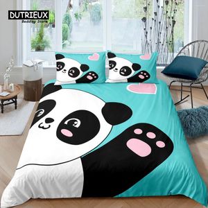 Yatak Setleri Evde Yaşayan Lüks Karikatür Panda Set Hearts Nevresim Yastık Kartası Kraliçe ve Kral EU/US/AU/İngiltere Boyut