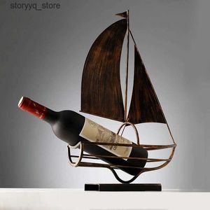 Diğer Ev Dekoru Ev Malzemeleri Şarap Rafı Antik Metal Süsler Yaratıcı Yelken Tekne Bisiklet Kırmızı Şarap Tutucu Dekorasyon Mobilyaları Artware Q240229