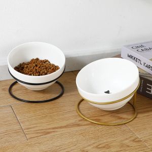 Malzemeler Seramik Yükseltilmiş Pet Bowl Gıda Su Tedavileri Kediler Köpekler için Malzemeler Açık Hava Besleme Aksesuarları Doggie Cat Stand Bowl