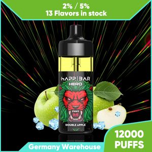 Happ Puff Vape Bar 12K Одноразовый 12000Puffs Высококачественный вейпер Перезаряжаемый Регулируемый воздушный поток Большой дым 2% 5% Прочность 16 мл Vape Juice