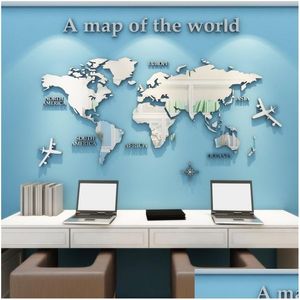 Наклейки на стену Европейская версия Карта мира Акриловая 3D наклейка для гостиной Офис Домашний декор Наклейки Фреска Дети 201201 Прямая доставка Dhpku