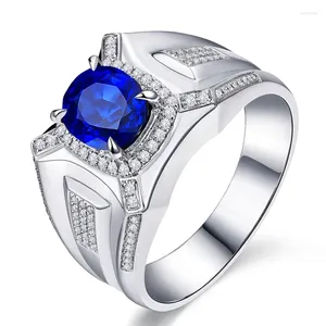 Cluster Ringe Solitär Männlich Lab Saphir Diamant Ring 925 Sterling Silber Schmuck Verlobung Hochzeit Band Für Männer Jahrestag Geschenk
