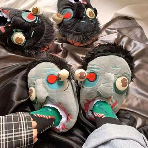 Chinelos Fofos Desenhos Animados Zumbi Pelúcia Salto Enrolado Macio Quente e Antiderrapante Halloween Cosplay Chinelos para Homens ou Mulheres Inverno 230831 GAI GAI GAI