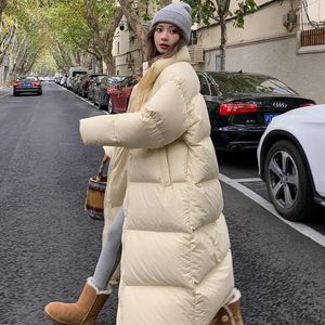 Women's Trench Coats 2023 Winter Thick Warm Long Down Jackets Women Loose Stand Collar Scarf Puffer Jacket White Duck Female Parkas