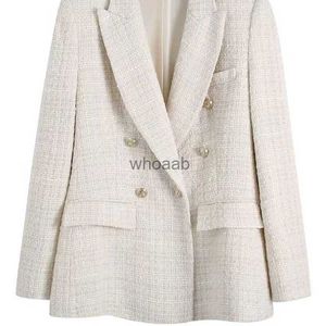 TRAF Women Fashion Tweed Double Breasted Blazer Coat Vintage Long Sleeve Flap Pockets Female Outerwear Chic Veste Femme HKD2309011