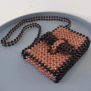 Akşam çantaları moda retro kontrast renk crossbody çanta şampanya boncuklu el dokuması kadın omuz özelleştirilmiş kristal totebag