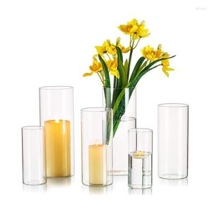 Vazolar çok amaçlı uzun silindir temiz vazo centerpieces boş cam mum tutucular sütun yüzen mumlar