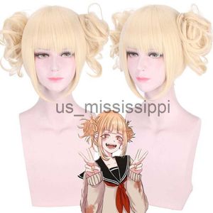 Cosplay perukları Morematch My Boku No Hero Academia Akademia Himiko Toga Kısa Işık Sarı At kuyruğu Isıya Dayanıklı Cosplay Kostüm Wigcap X0901