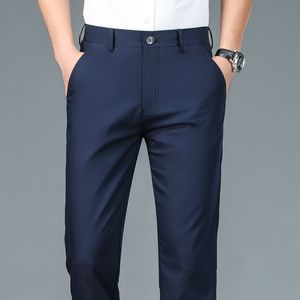 Erkek pantolon yüksek kaliteli lüks düz iş takım elbise pantolon erkek bambu fiber tasarımcı bahar yaz zarif rahat uzun resmi pantolon erkek 230831