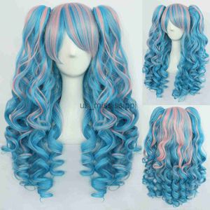 Cosplay perukları gres iki at kuyruğu ile cosplay peruk peruca lolita anime sentetik peruk kadınlar için yüksek sıcaklık fiber x0901