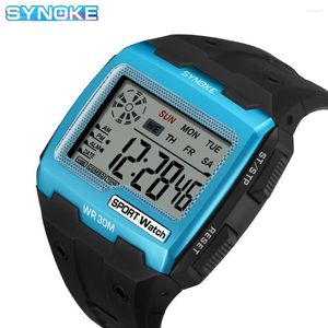 Bilek saatleri Synoke Spor Erkekleri Su Geçirmez Kronograf Büyük Kare Kadran Çok Function Alarm Dijital Relogio Maskulino