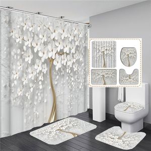 Duş perdeleri fantastik beyaz çiçekler zarif buket 3d tarzı duş perdesi banyo perde ile banyo halı halı seti çiçek ev dekor 230831