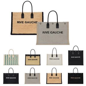 Дизайнер ylss Rive Gauche Beach Tote Summer Bag Women Canvas и кожаная кожаная сумочка роскошная модная сумочка